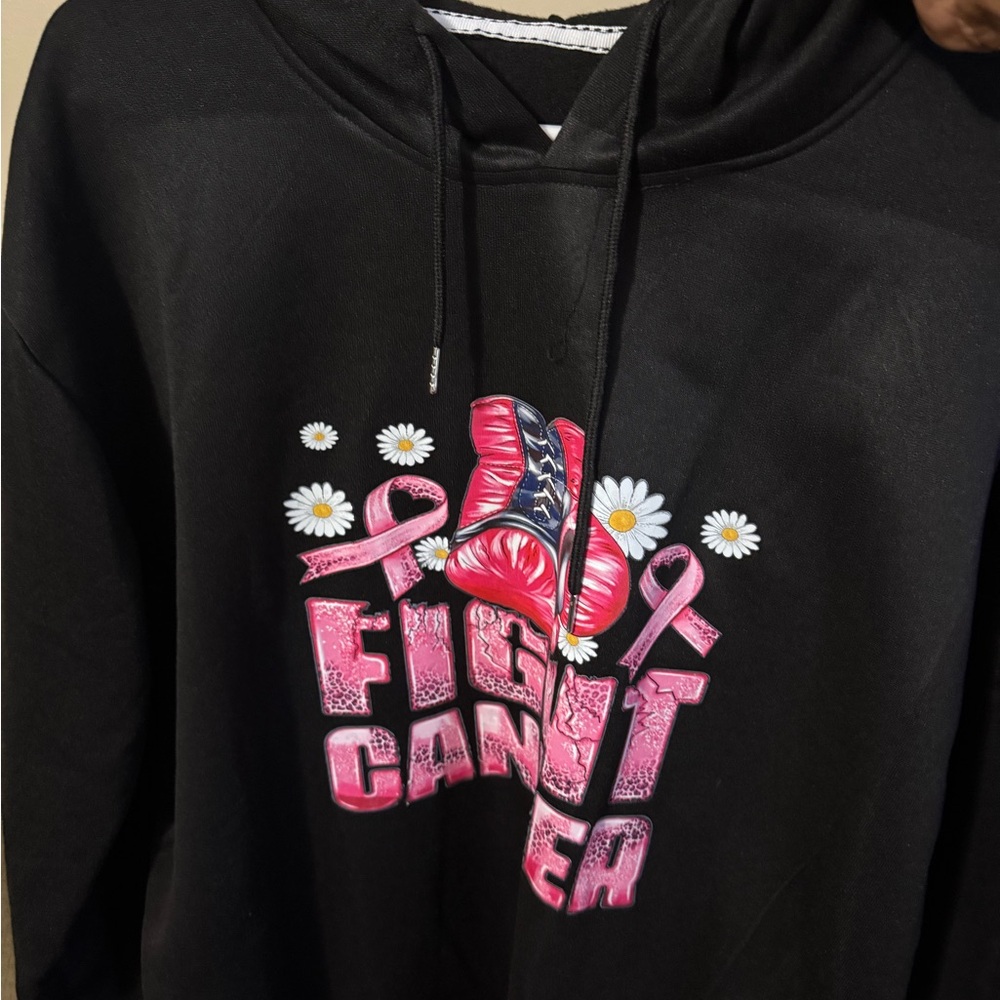 Black Hoodie with Pink Ribbon and Boxing Glove Design